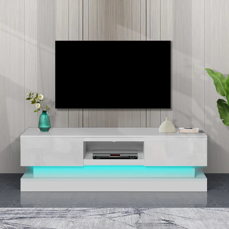 White 63 TV Stand with Drawers & LED Lights for 65 TVs