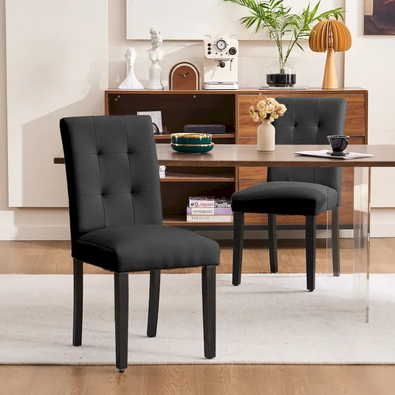 Gestoffeerde gecapitonneerde eetkamerstoelen van kunstleer (set van 2)