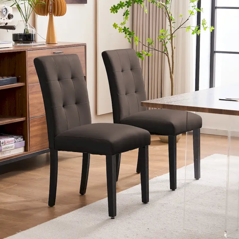 Faux Leather Upholstered Tufted Dining Chairs (Set of 2)