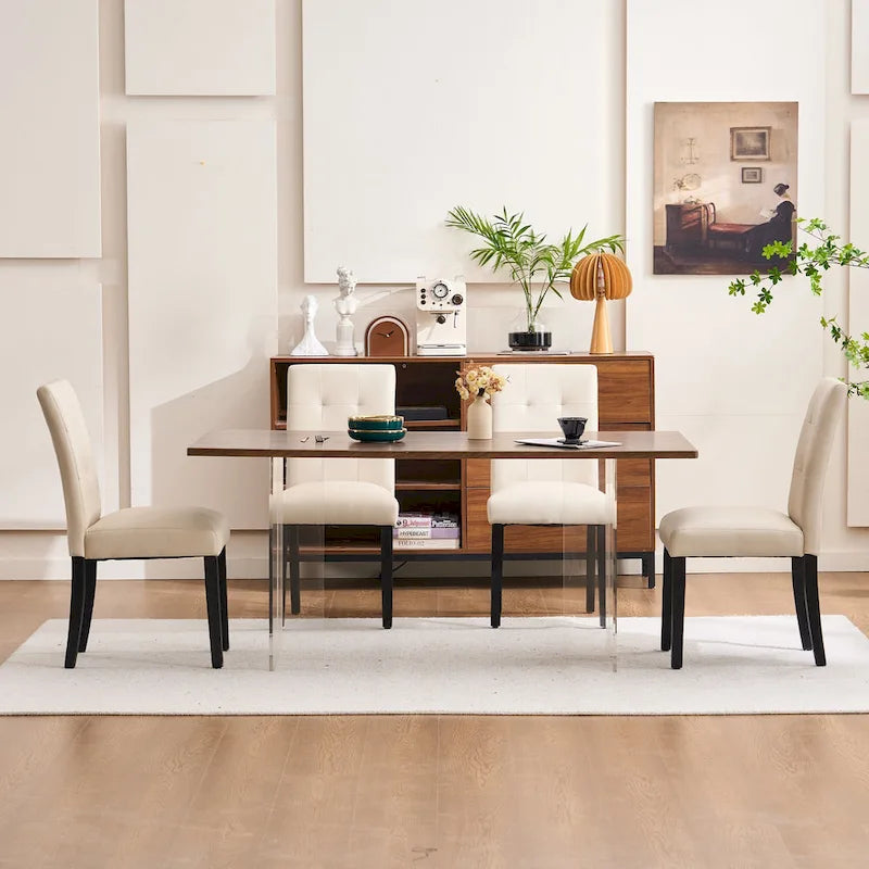 Faux Leather Upholstered Tufted Dining Chairs (Set of 2)