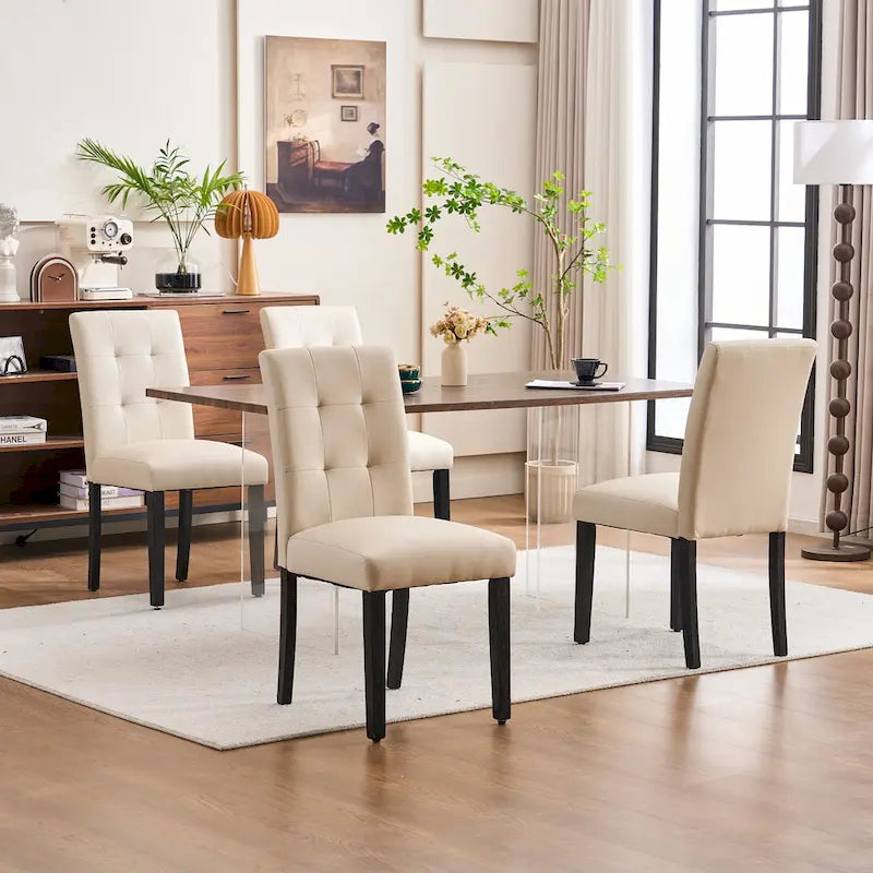 Faux Leather Upholstered Tufted Dining Chairs (Set of 2)