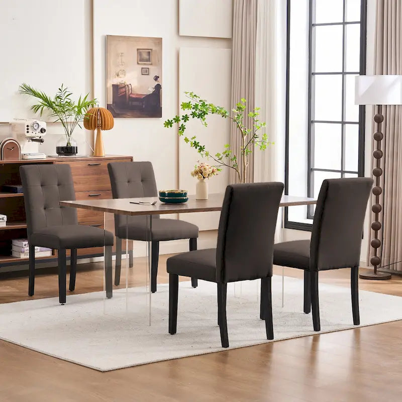 Gestoffeerde gecapitonneerde eetkamerstoelen van kunstleer (set van 2)
