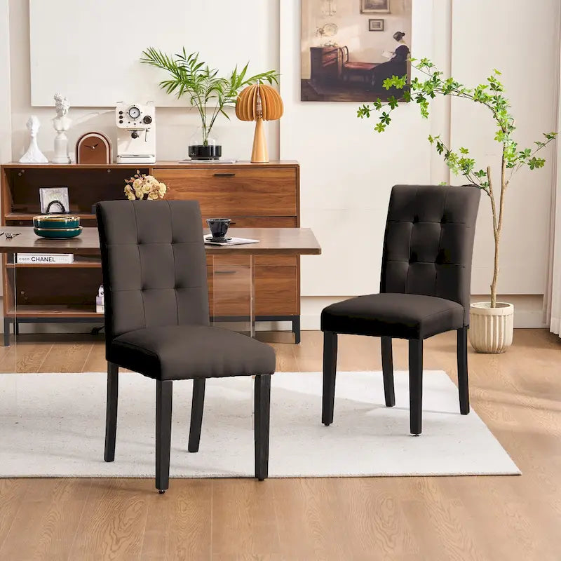 Gestoffeerde gecapitonneerde eetkamerstoelen van kunstleer (set van 2)