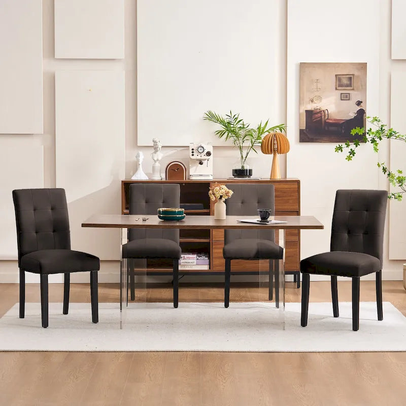Gestoffeerde gecapitonneerde eetkamerstoelen van kunstleer (set van 2)