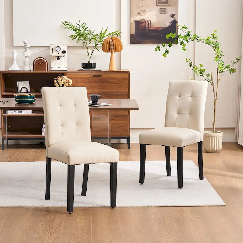 Gestoffeerde gecapitonneerde eetkamerstoelen van kunstleer (set van 2)