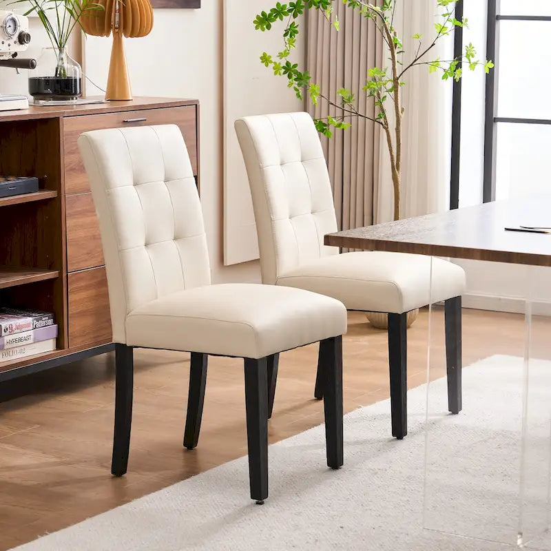 Gestoffeerde gecapitonneerde eetkamerstoelen van kunstleer (set van 2)