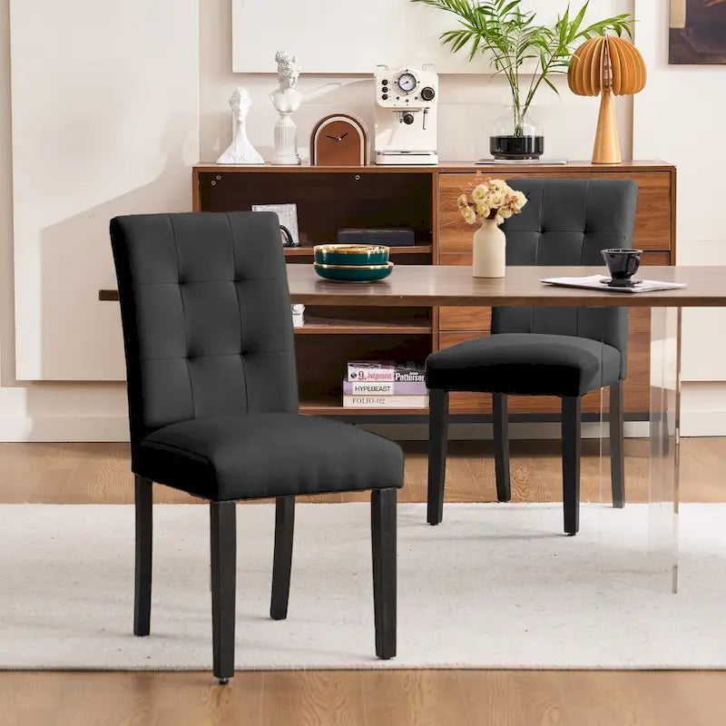 Gestoffeerde gecapitonneerde eetkamerstoelen van kunstleer (set van 2)