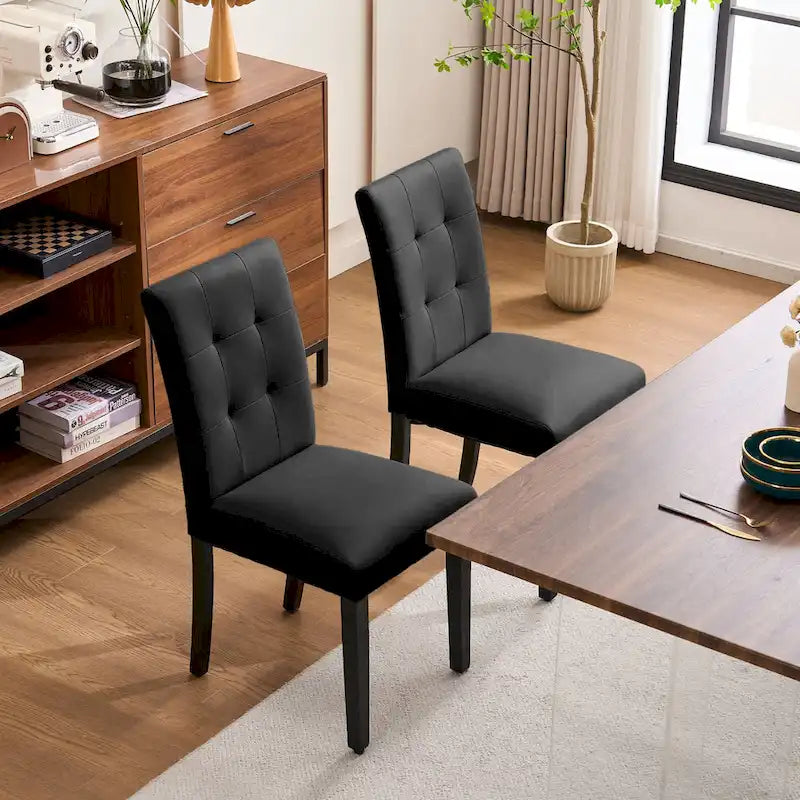 Gestoffeerde gecapitonneerde eetkamerstoelen van kunstleer (set van 2)