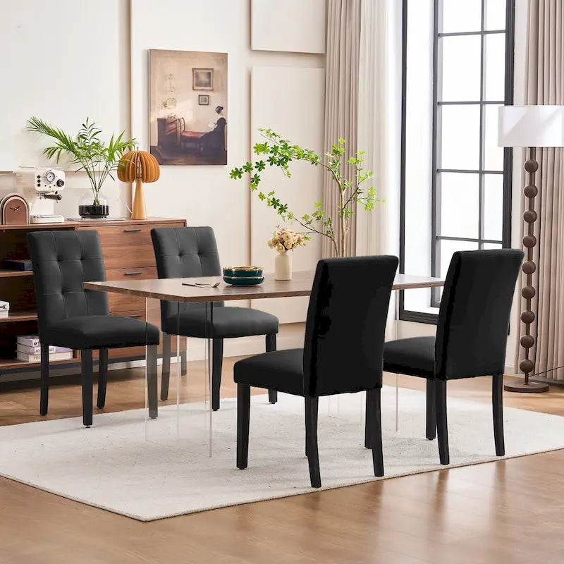 Gestoffeerde gecapitonneerde eetkamerstoelen van kunstleer (set van 2)