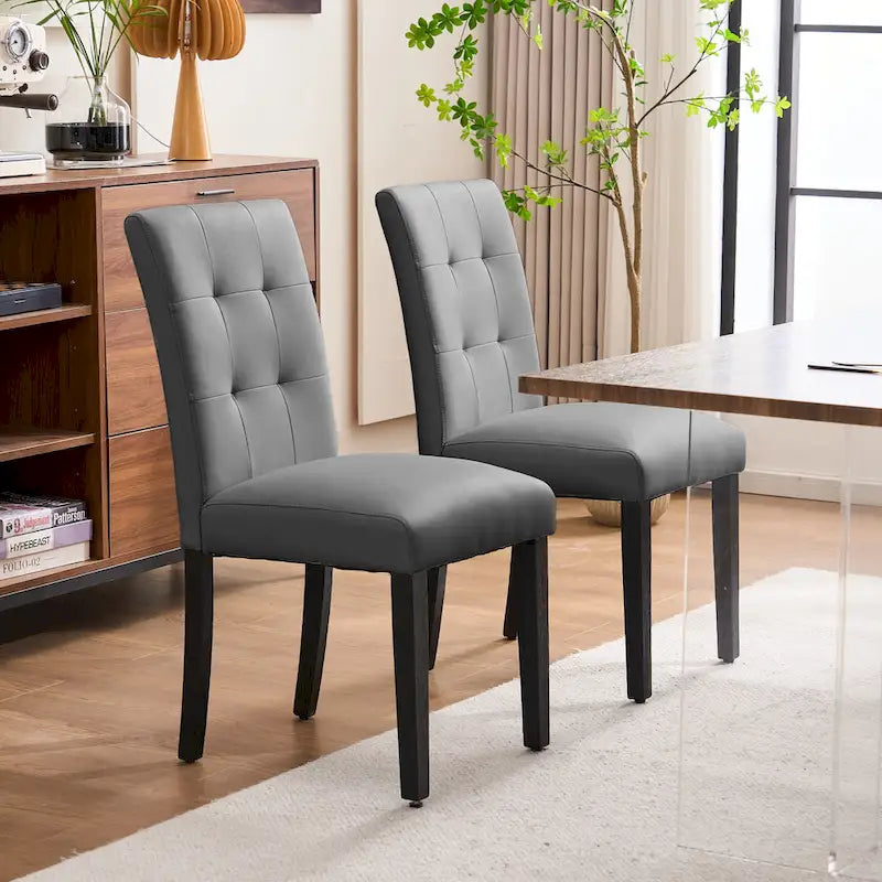 Gestoffeerde gecapitonneerde eetkamerstoelen van kunstleer (set van 2)