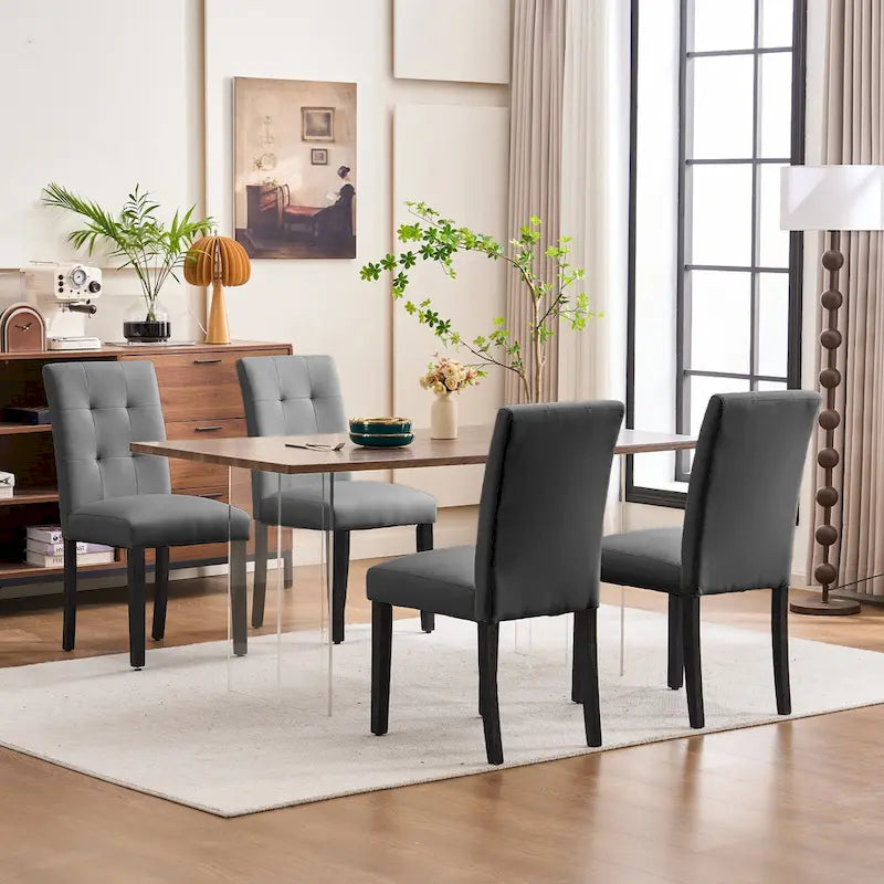Gestoffeerde gecapitonneerde eetkamerstoelen van kunstleer (set van 2)