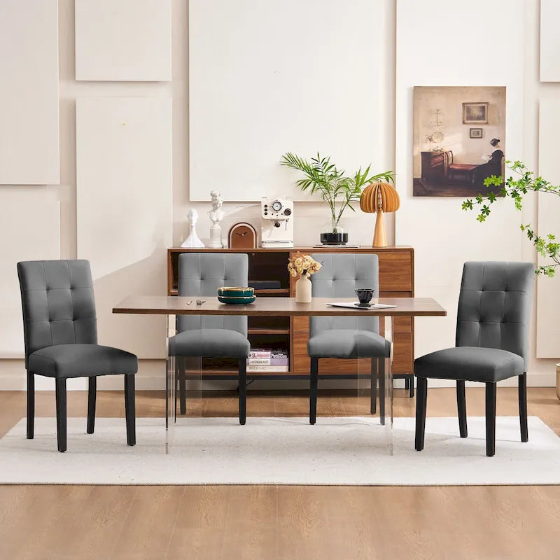 Gestoffeerde gecapitonneerde eetkamerstoelen van kunstleer (set van 2)