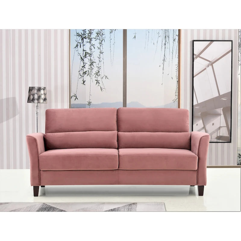 Modernes Sofa im Mid-Century-Stil mit gepolsterten, abgeschrägten Armlehnen für das Wohnzimmer