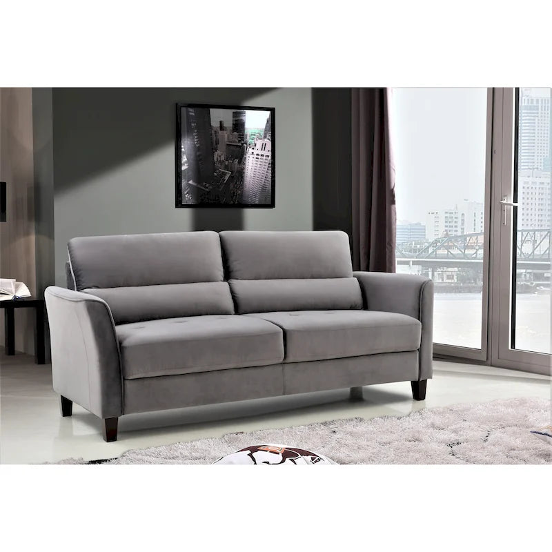 Modernes Sofa im Mid-Century-Stil mit gepolsterten, abgeschrägten Armlehnen für das Wohnzimmer