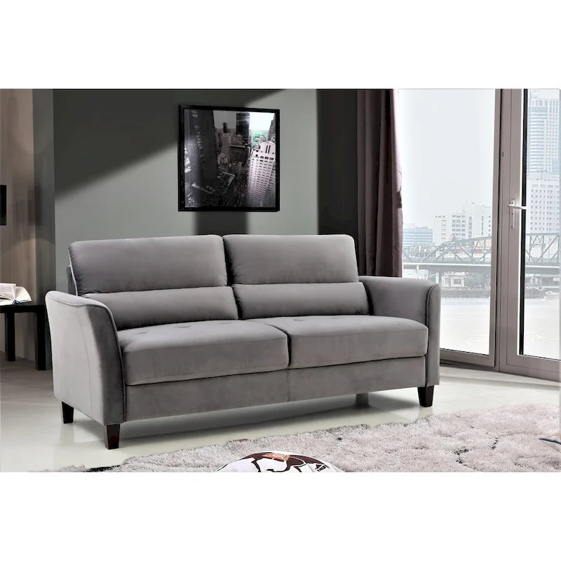 Modernes Sofa im Mid-Century-Stil mit gepolsterten, abgeschrägten Armlehnen für das Wohnzimmer