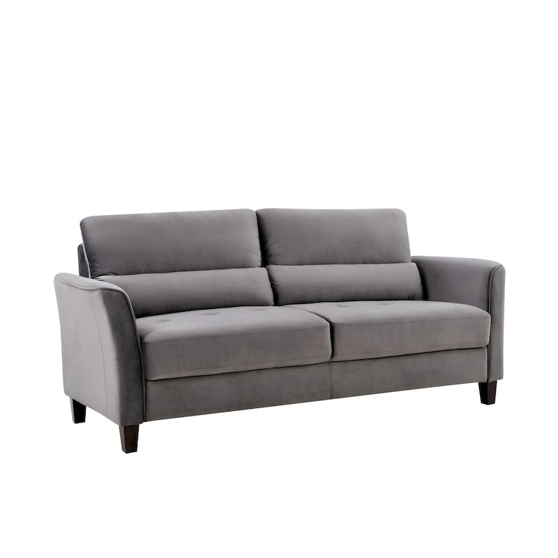 Modernes Sofa im Mid-Century-Stil mit gepolsterten, abgeschrägten Armlehnen für das Wohnzimmer