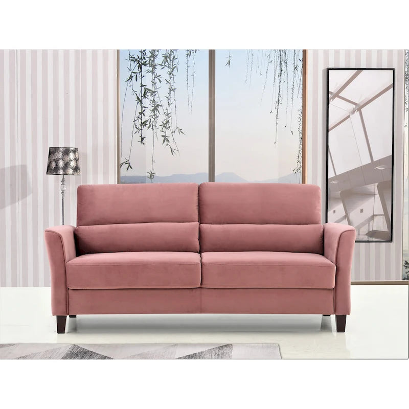 Modernes Sofa im Mid-Century-Stil mit gepolsterten, abgeschrägten Armlehnen für das Wohnzimmer
