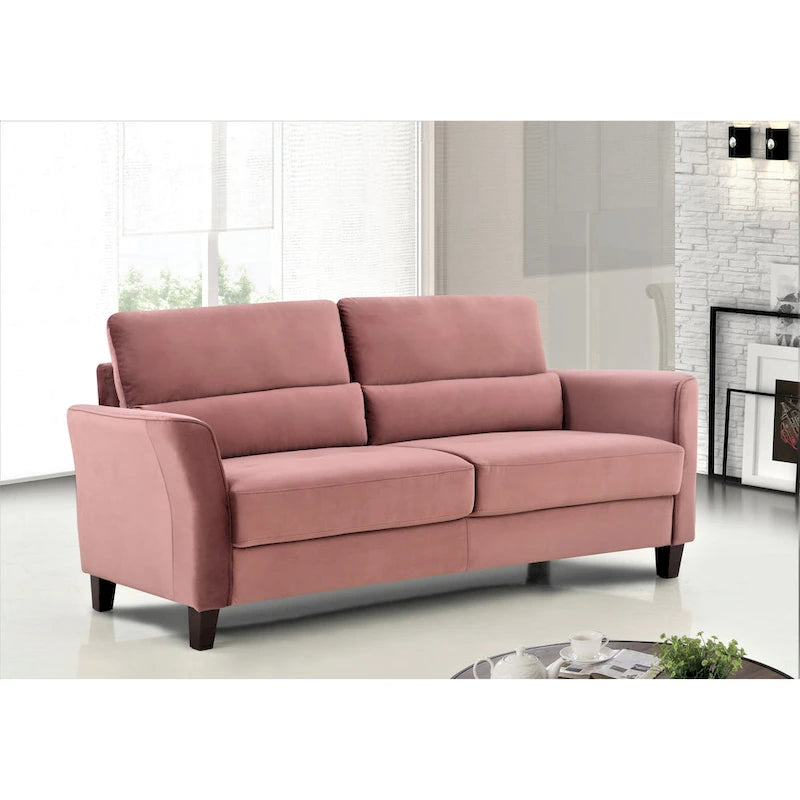 Modernes Sofa im Mid-Century-Stil mit gepolsterten, abgeschrägten Armlehnen für das Wohnzimmer