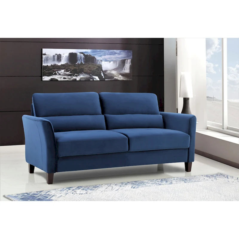 Modernes Sofa im Mid-Century-Stil mit gepolsterten, abgeschrägten Armlehnen für das Wohnzimmer