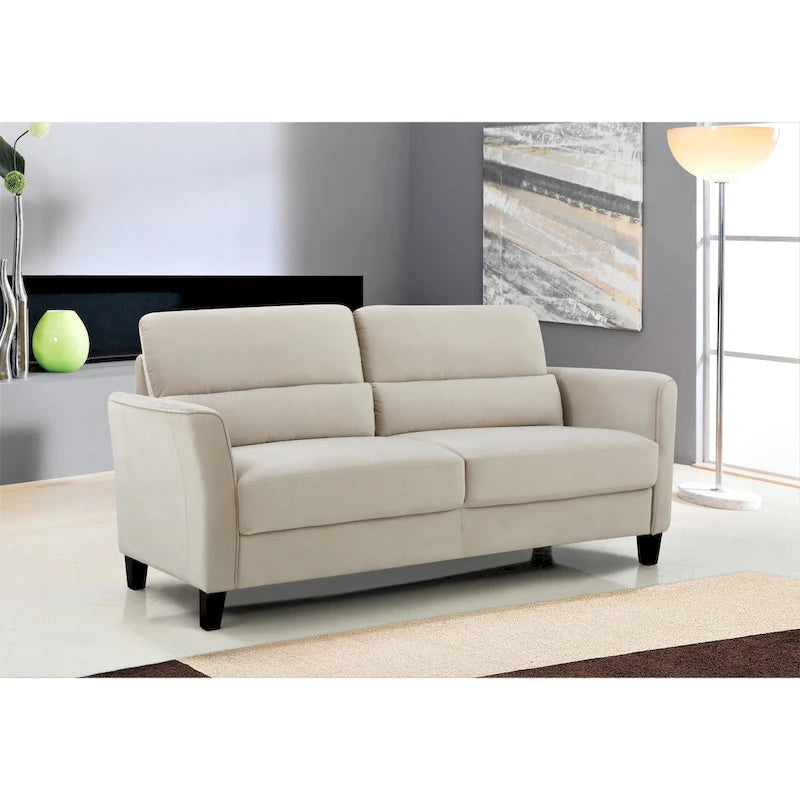Modernes Sofa im Mid-Century-Stil mit gepolsterten, abgeschrägten Armlehnen für das Wohnzimmer