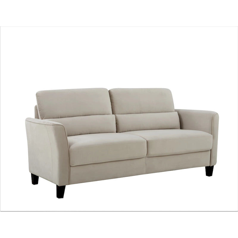 Modernes Sofa im Mid-Century-Stil mit gepolsterten, abgeschrägten Armlehnen für das Wohnzimmer