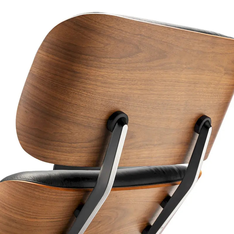 Genuine Leather Accent Lounge Chair and Ottoman Walnut Wood