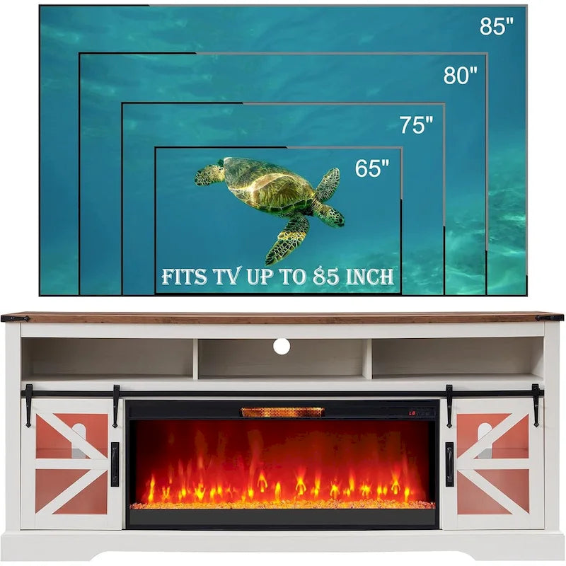 Landelijk tv-meubel met haard voor 80-inch tv, rustiek entertainmentcenter