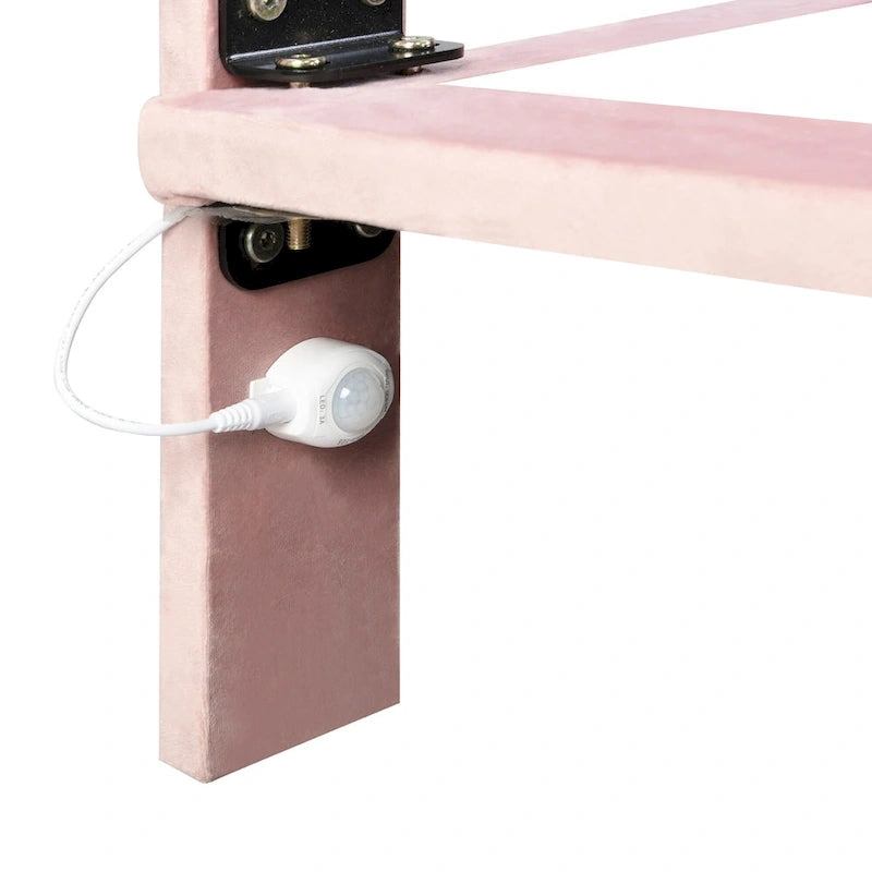 Bedframe met hoofdbord met verticale lijnen, zwevend platformbed met fluwelen bekleding
