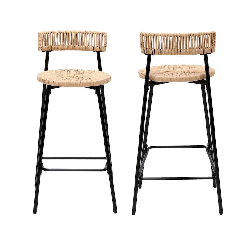Hand-woven bar stool with backrest