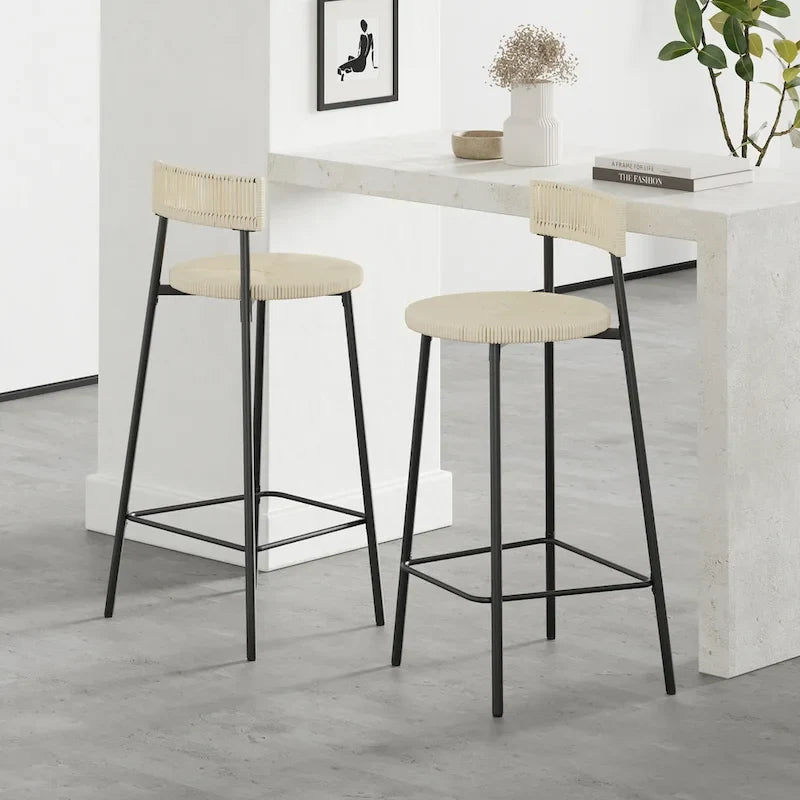 Hand-woven bar stool with backrest