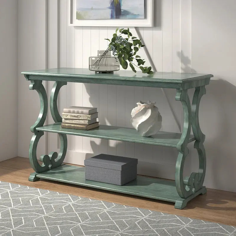 Sofa­tafel van hout met krulmotief