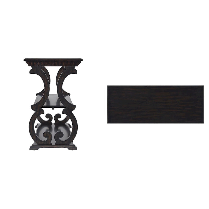 Sofa­tafel van hout met krulmotief