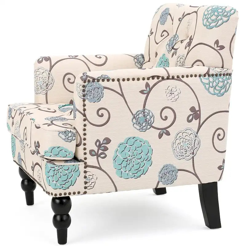 Gestoffeerde clubfauteuil met bloemmotief en knopen