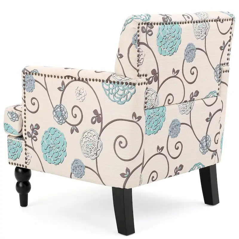 Gestoffeerde clubfauteuil met bloemmotief en knopen