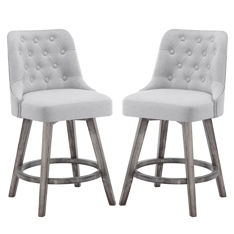 Tufted Swivel Bar Stool with Wood Grain Chair Legs