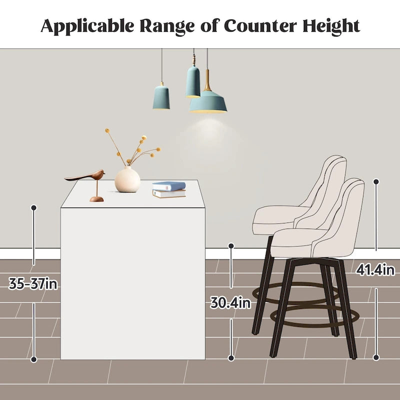 Tufted Swivel Bar Stool with Wood Grain Chair Legs