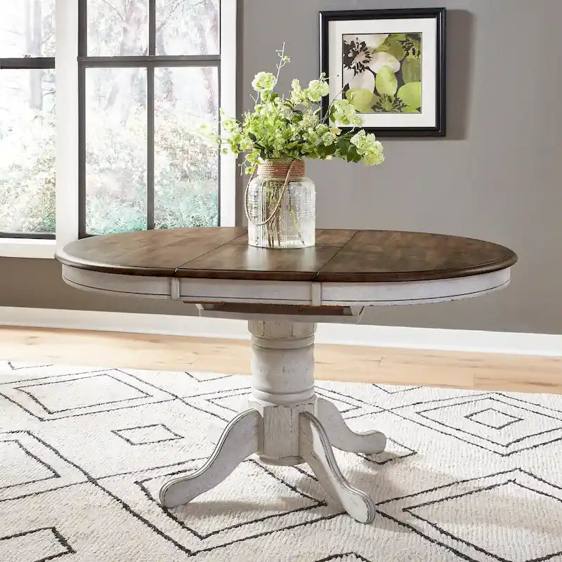 Antique Honey White Pedestal Dining Table