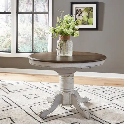 Antique Honey White Pedestal Dining Table