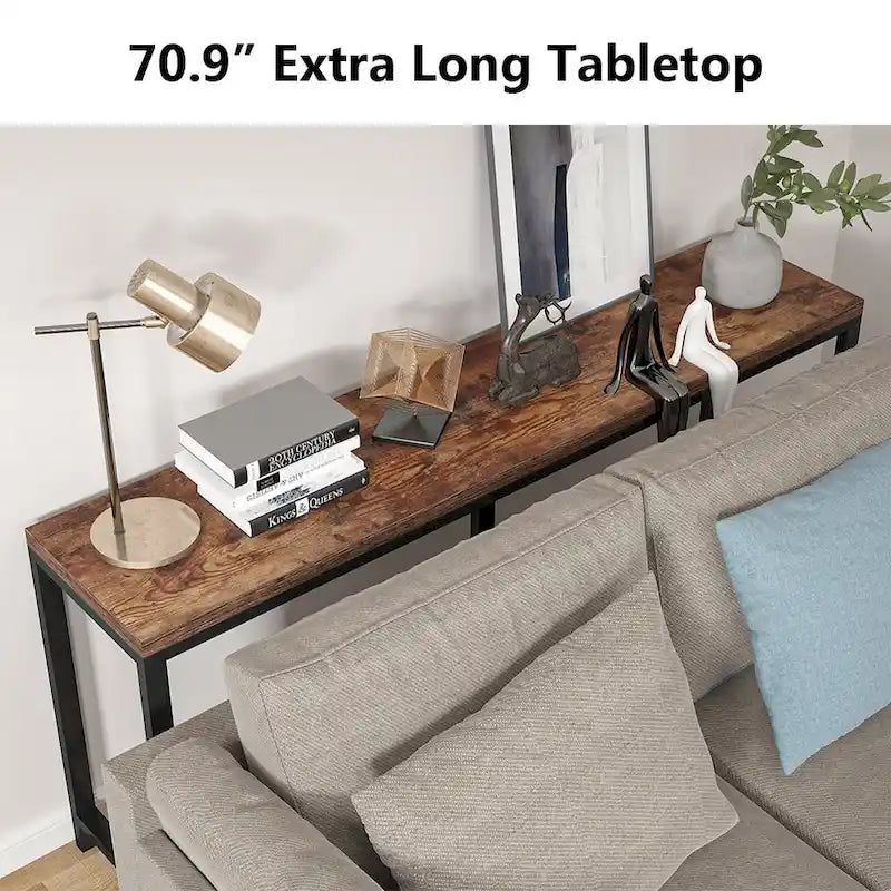 Extra lange consoletafel achter de bank, smalle haltafel