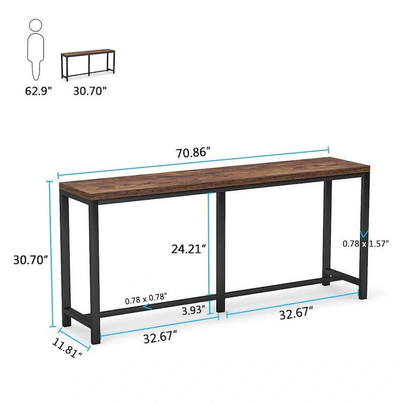 Extra lange consoletafel achter de bank, smalle haltafel