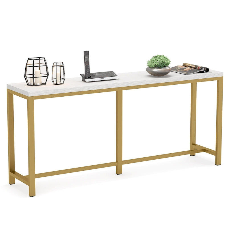 Extra lange consoletafel achter de bank, smalle haltafel