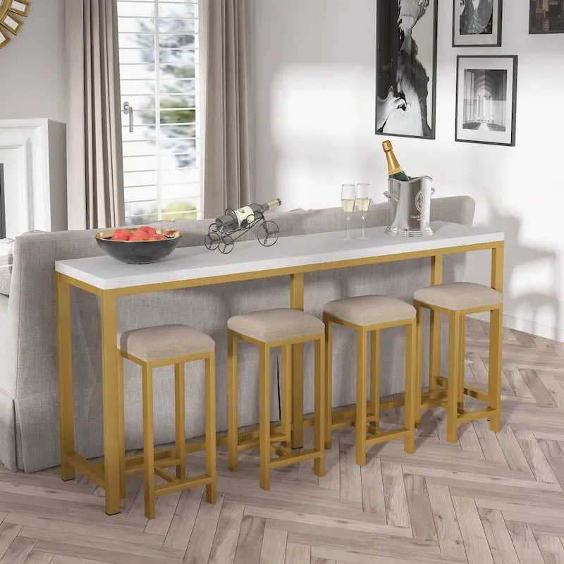 Extra lange consoletafel achter de bank, smalle haltafel