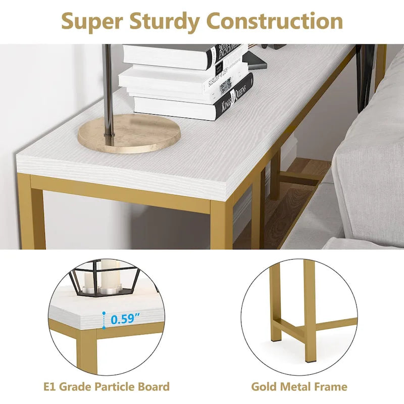 Extra lange consoletafel achter de bank, smalle haltafel