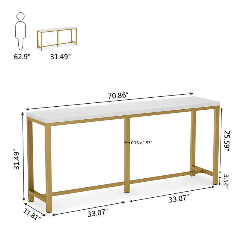 Extra lange consoletafel achter de bank, smalle haltafel