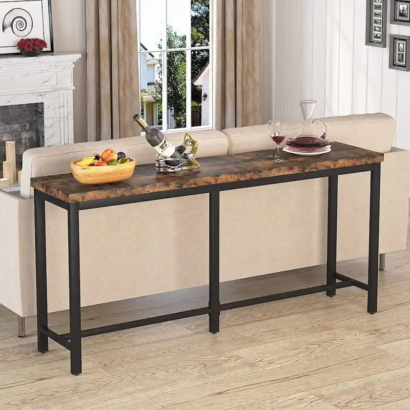 Extra lange consoletafel achter de bank, smalle haltafel