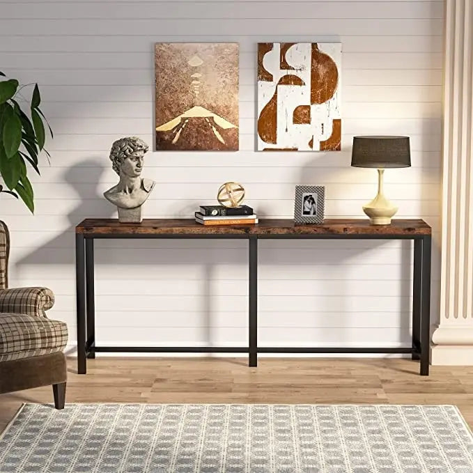 Extra lange consoletafel achter de bank, smalle haltafel