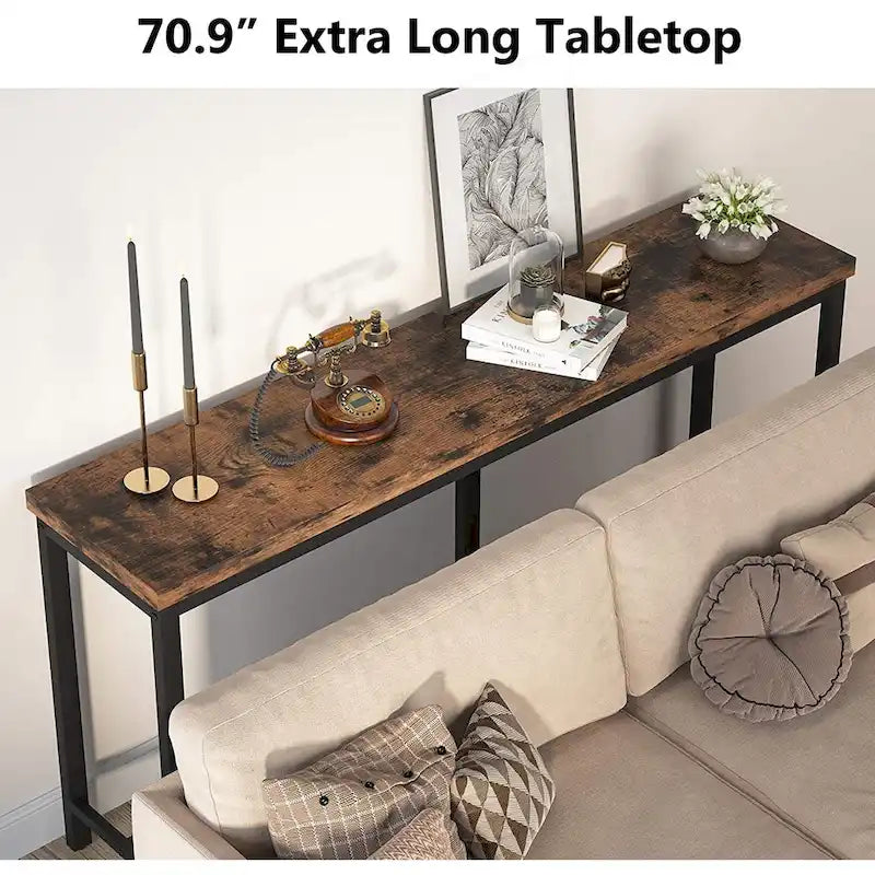 Extra lange consoletafel achter de bank, smalle haltafel