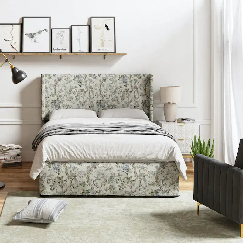 Traditional Washable Slipcover Bed Upholstered Metal
