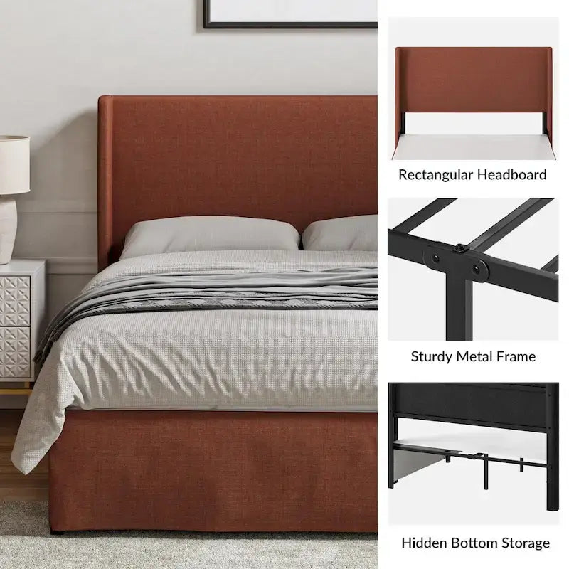 Traditional Washable Slipcover Bed Upholstered Metal