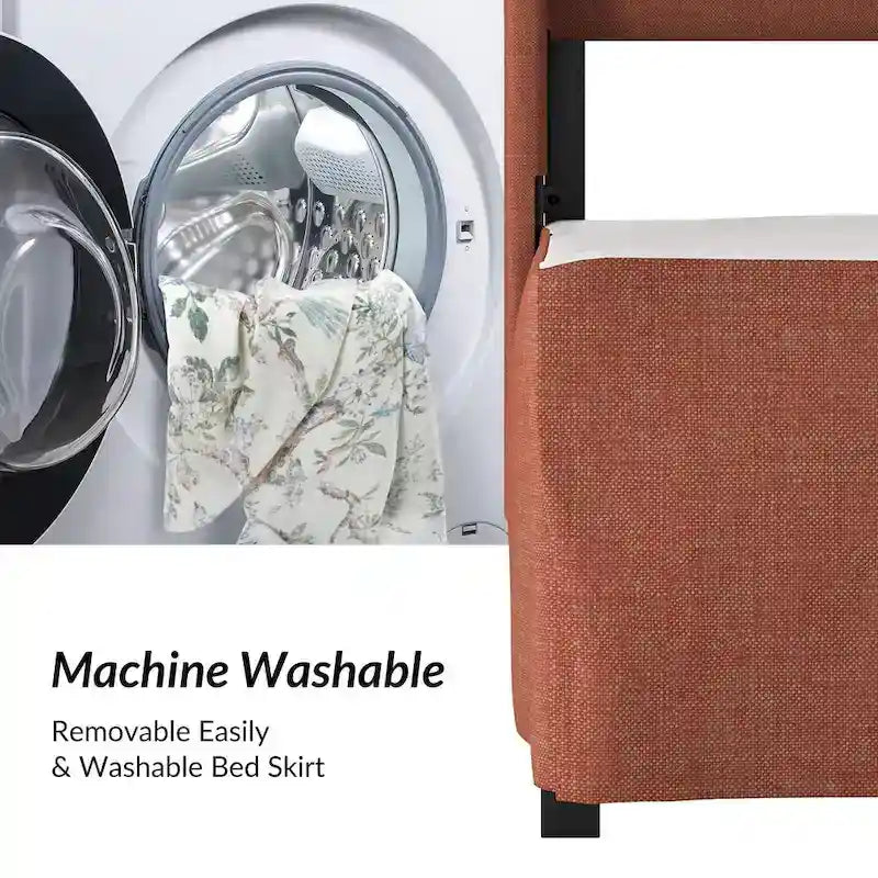 Traditional Washable Slipcover Bed Upholstered Metal